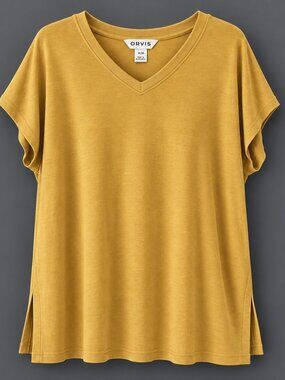 Orvis, Classic Collection, Mustard/Gold V-Neck Relaxed Fit Tunic Top Size M